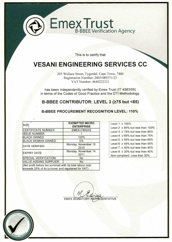 BEE Vesani Engineering Services 2010